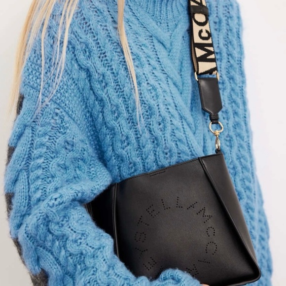 Stella McCartney Handbags - Stella McCartney Black Faux Leather Perorated Logo Small Preppy Crossbody Bag